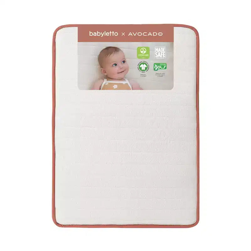 Babyletto x Avocado Organic Mini Crib Mattress - White: Medium Firm, Breathable, Memory Foam, 23 lbs