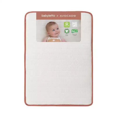 Babyletto x Avocado Organic Mini Crib Mattress - White: Medium Firm, Breathable, Memory Foam, 23 lbs