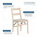 Stakmore Classic Premium - Ensemble de 2 chaises pliantes en bois massif, avec siège rembourré en tissu, inachevées