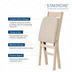 Stakmore Classic Premium - Ensemble de 2 chaises pliantes en bois massif, avec siège rembourré en tissu, inachevées