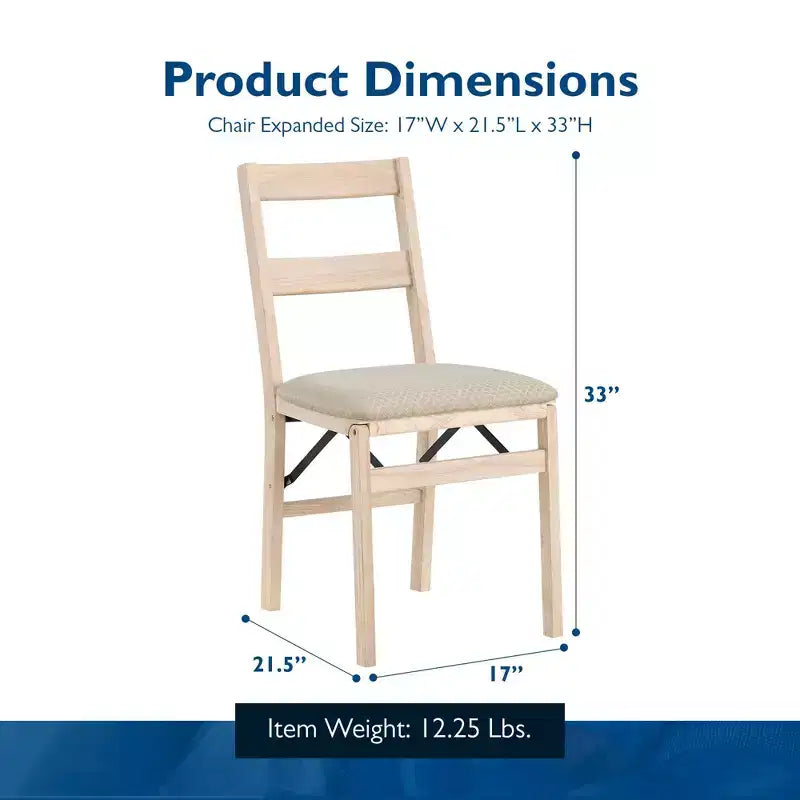 Stakmore Classic Premium - Ensemble de 2 chaises pliantes en bois massif, avec siège rembourré en tissu, inachevées