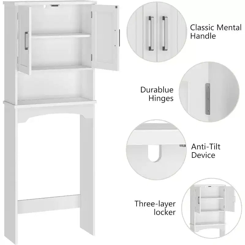 Meuble de Rangement WC, Organisateur de Salle de Bain à Double Porte avec Dispositif Anti-Basculement