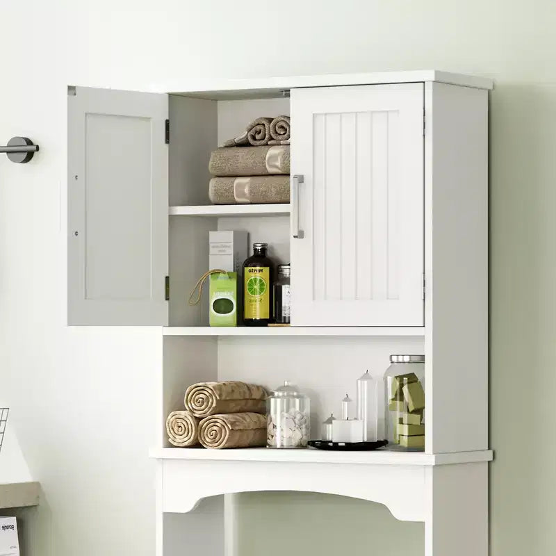 Meuble de Rangement WC, Organisateur de Salle de Bain à Double Porte avec Dispositif Anti-Basculement