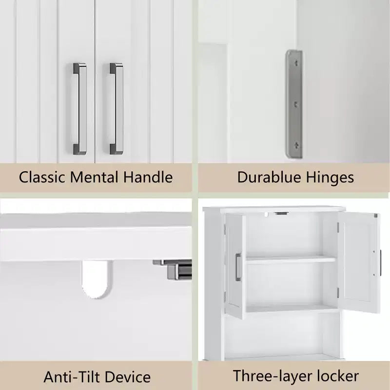 Meuble de Rangement WC, Organisateur de Salle de Bain à Double Porte avec Dispositif Anti-Basculement