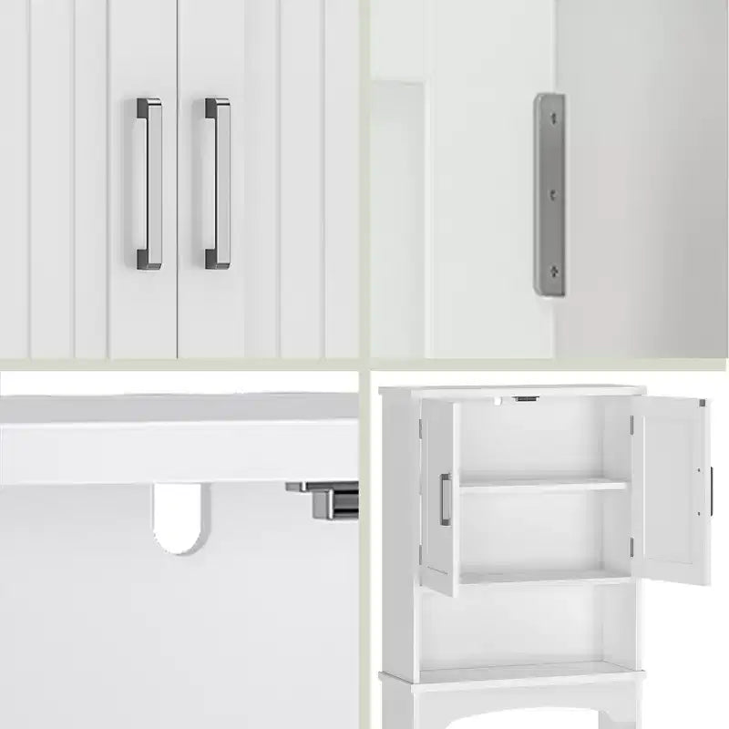 Meuble de Rangement WC, Organisateur de Salle de Bain à Double Porte avec Dispositif Anti-Basculement