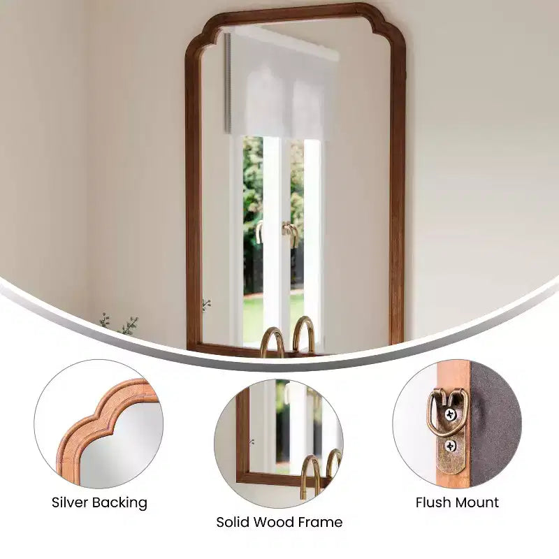 Flash Furniture Efie Grand miroir mural avec cadre en bois massif pour salle de bain, entrée, salle à manger et salon
