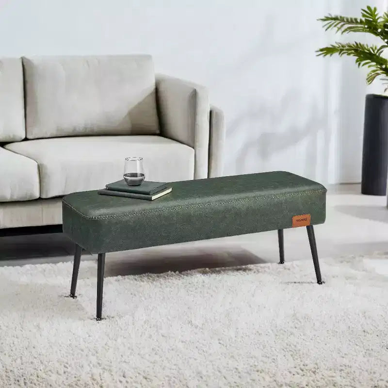 Banc pour entrée et chambre à coucher, banc de bout de lit, pouf de rangement en cuir synthétique avec surpiqûres, supporte 300 kg