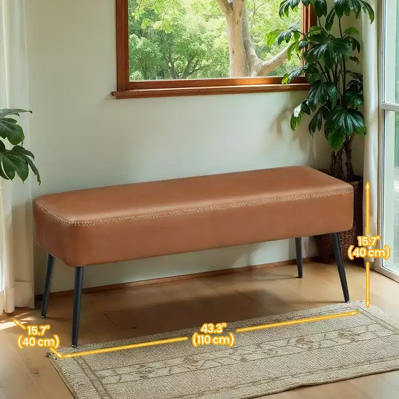 Banc pour entrée et chambre à coucher, banc de bout de lit, pouf de rangement en cuir synthétique avec surpiqûres, supporte 300 kg