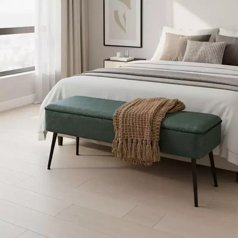 Banc pour entrée et chambre à coucher, banc de bout de lit, pouf de rangement en cuir synthétique avec surpiqûres, supporte 300 kg