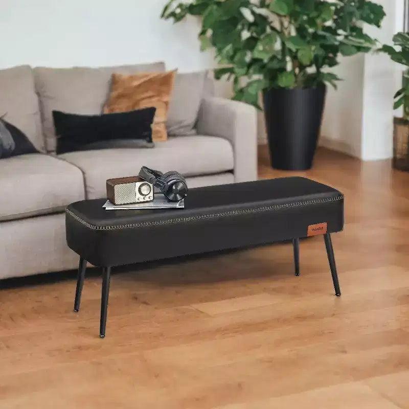 Banc pour entrée et chambre à coucher, banc de bout de lit, pouf de rangement en cuir synthétique avec surpiqûres, supporte 300 kg