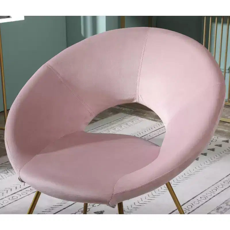 Fauteuil d'appoint rembourré en velours soyeux Slatina Roundhill Furniture, rose avec base finition doré