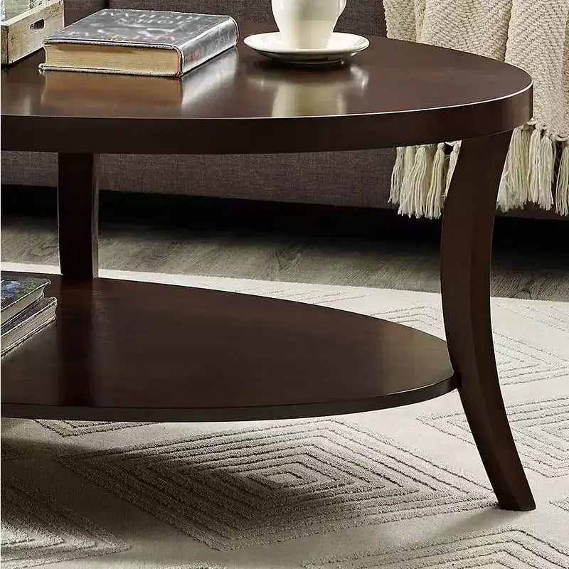 Table basse ovale 3 pièces contemporaine Roundhill Furniture Perth avec tables d'appoint, expresso
