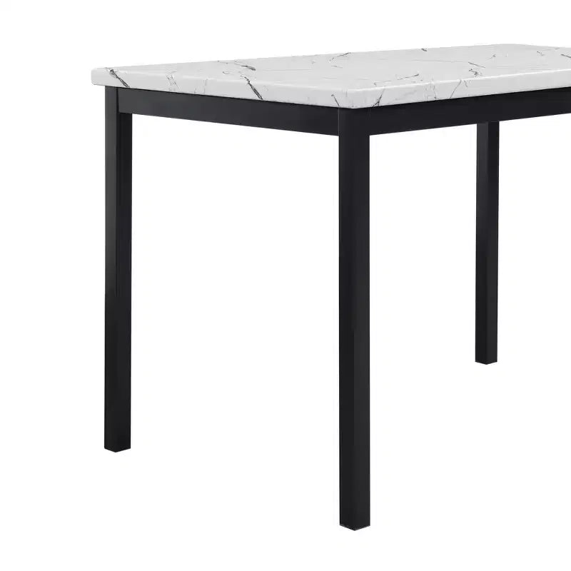 Table de salle à manger Roundhill Furniture Noyes en métal avec plateau en faux marbre stratifié, blanc cassé