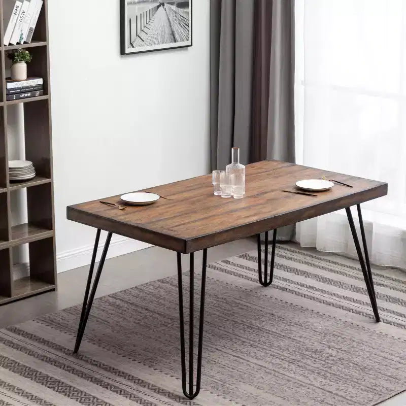 Ensemble de salle à manger 6 pièces Ashford, table à manger avec pieds épingle à cheveux, 4 chaises et banc, 4 options de couleur