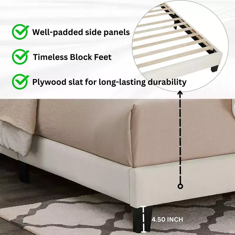 Ensemble de chambre 3 pièces Findlay, lit rembourré 3D en peluche avec 2 tables de chevet