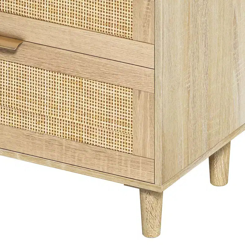Commode en rotin 51.18/59.06W à 6 tiroirs, meuble de rangement avec poignée en métal et pieds en bois - ModernLuxe