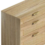 Commode en rotin 51.18/59.06W à 6 tiroirs, meuble de rangement avec poignée en métal et pieds en bois - ModernLuxe