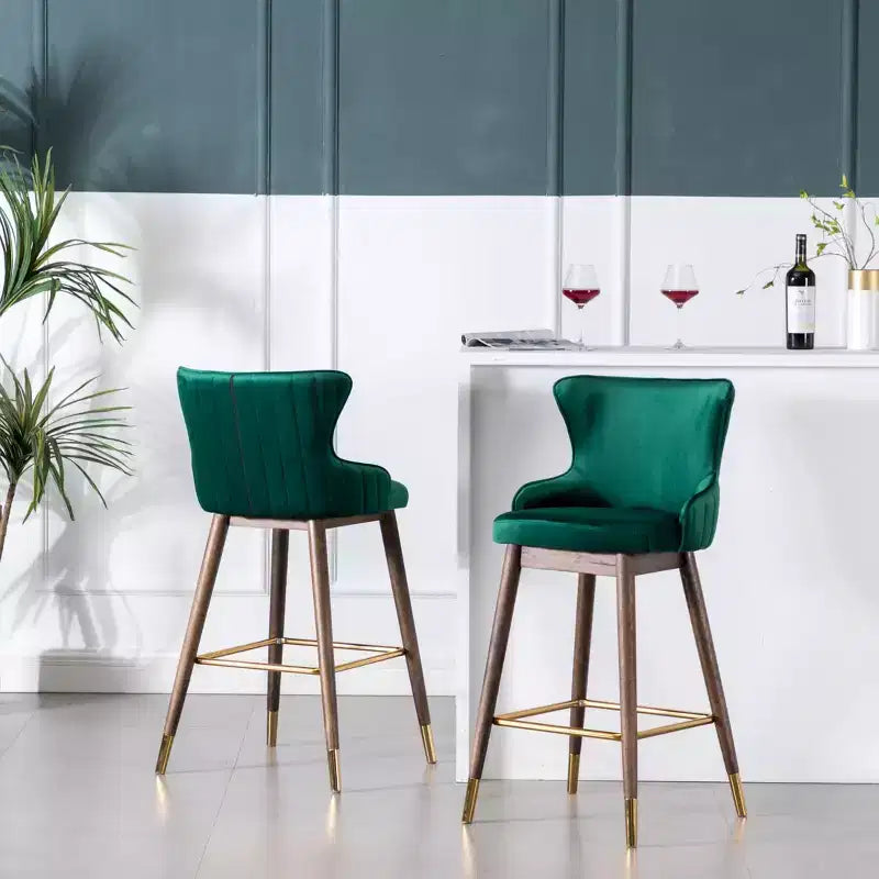 Tabourets de bar à dossier ailé recouverts de tissu Leland de Roundhill Furniture, verts, ensemble de 2