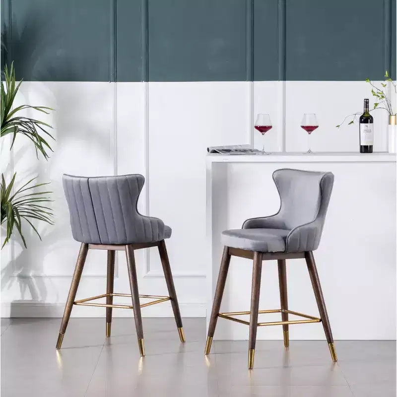 Tabourets de bar rembourrés en tissu Roundhill Furniture Leland, hauteur comptoir, dossier haut, gris, lot de 2