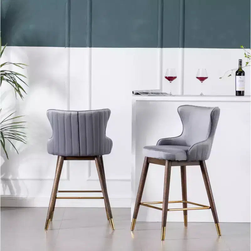 Tabourets de bar rembourrés en tissu Roundhill Furniture Leland, hauteur comptoir, dossier haut, gris, lot de 2