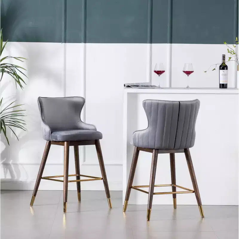 Tabourets de bar rembourrés en tissu Roundhill Furniture Leland, hauteur comptoir, dossier haut, gris, lot de 2