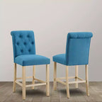 Roundhill Furniture Siena Counter Height Button Tufted Back Solid Wood Stools, Blue, Set of 2