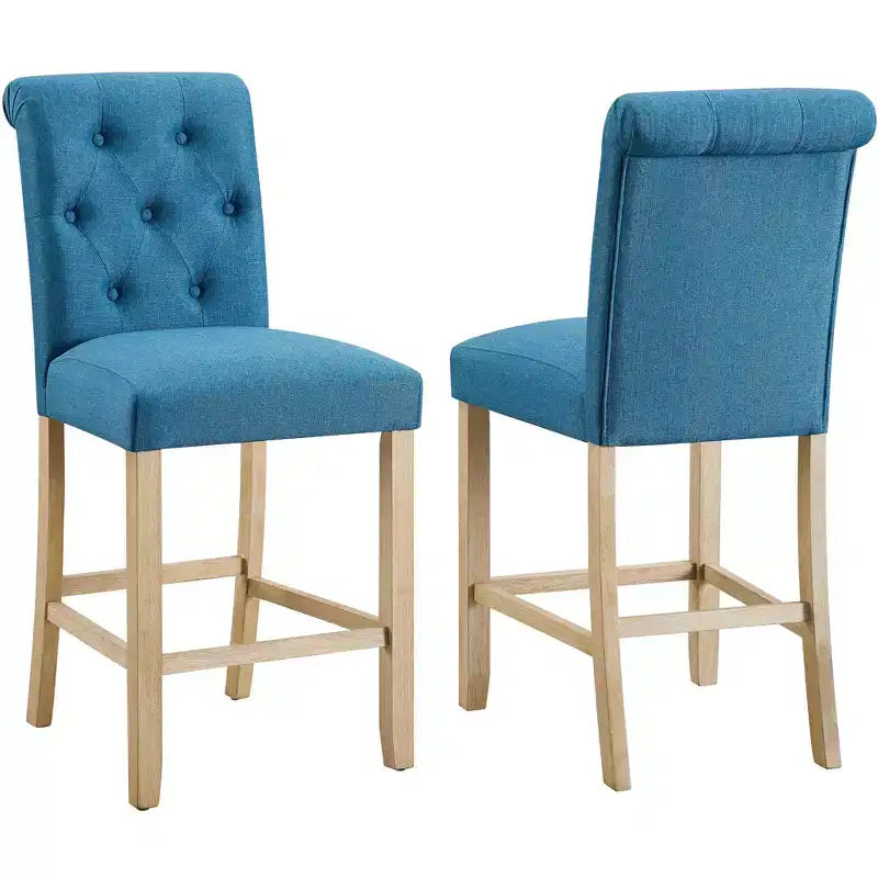 Tabourets de bar en bois massif à dossier touffeté Roundhill Furniture Siena, bleus, lot de 2