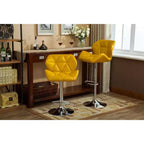 Roundhill Furniture Glasgow Contemporary Tufted Adjustable Height Hidraulic Bar Stools, Yellow, Set of 2