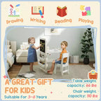 Ensemble Table et Chaises pour Enfants Qaba, Ensemble Table d'Art et Chaises 3 en 1 pour Enfants avec Étagères de Rangement, Tableau Noir, Tableau Blanc, Rouleau de Papier, pour 3-8 Ans, Blanc