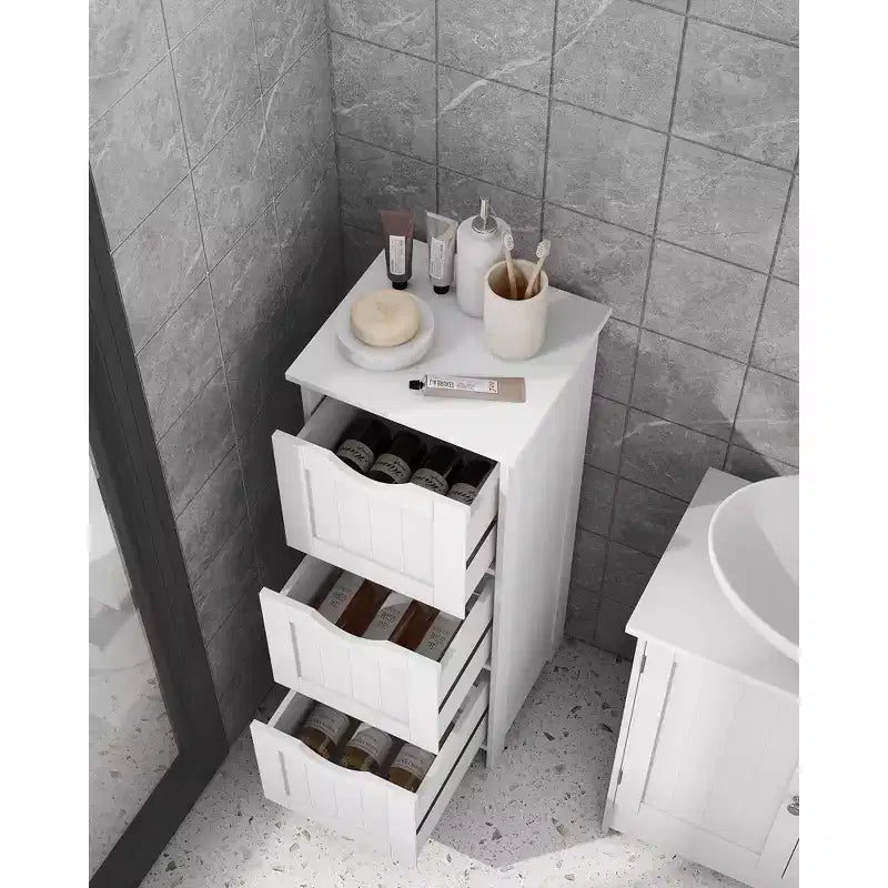 Meuble de Rangement sur Pied avec 3 Tiroirs, 30 x 32 x 81 cm, Style Moderne, Blanc Mat