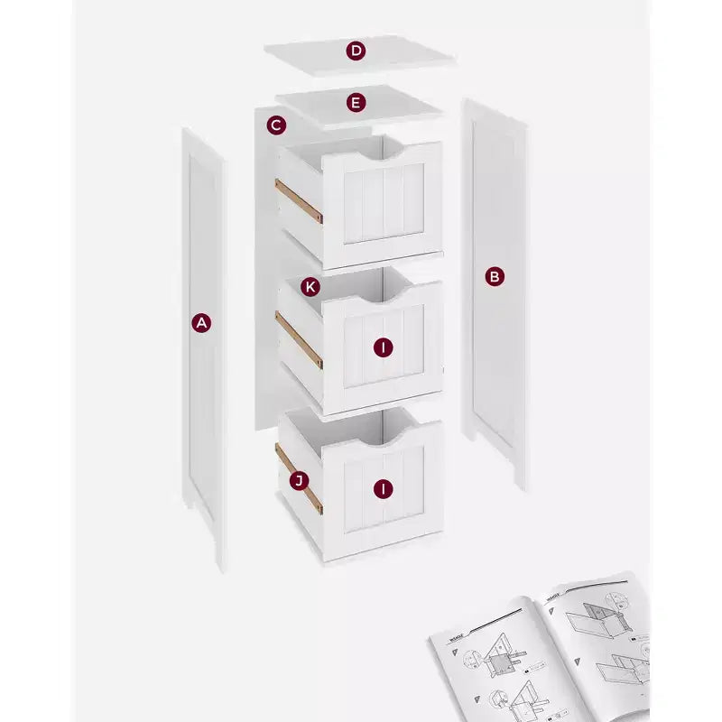Meuble de Rangement sur Pied avec 3 Tiroirs, 30 x 32 x 81 cm, Style Moderne, Blanc Mat