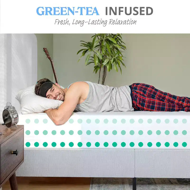 Matelas en boîte à 4 couches Emma and Oliver en mousse à mémoire de forme, infusion de thé vert, circulation d'air, gel rafraîchissant et mousse certifiée CertiPUR-US
