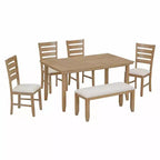 Ensemble de salle à manger rustique Whisen 6 pièces en bois avec 4 chaises et un banc