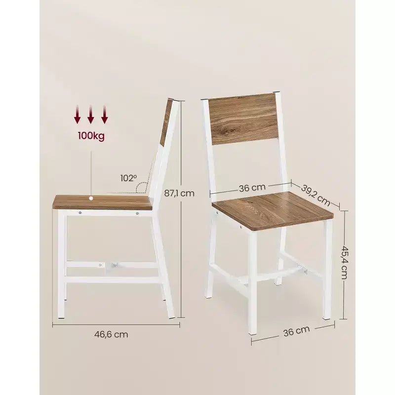 VASAGLE Lot de 2 chaises de salle à manger, chaises rustiques en bois avec cadre en acier, faciles à assembler, assise confortable, chaise moderne de style fermier