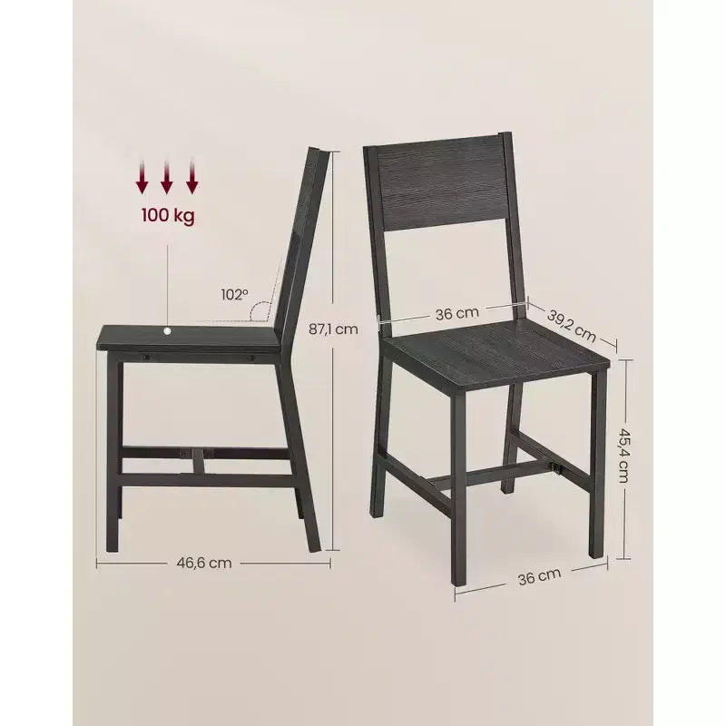 VASAGLE Lot de 2 chaises de salle à manger, chaises rustiques en bois avec cadre en acier, faciles à assembler, assise confortable, chaise moderne de style fermier