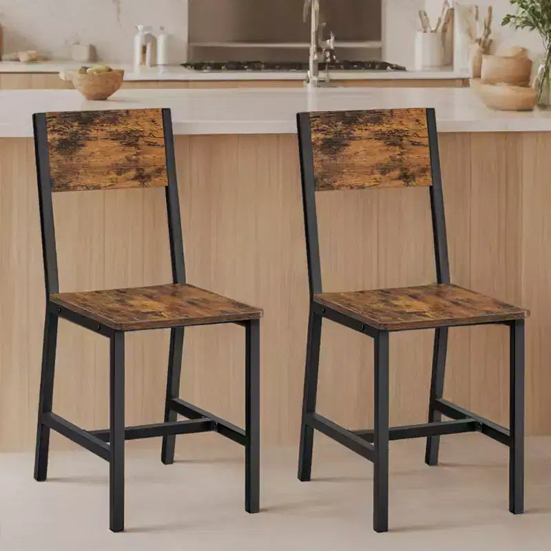 VASAGLE Lot de 2 chaises de salle à manger, chaises rustiques en bois avec cadre en acier, faciles à assembler, assise confortable, chaise moderne de style fermier