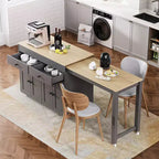 Îlot de cuisine extensible Whisen Modern avec étagère à épices, 2 tiroirs et meuble à 4 portes