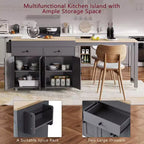 Îlot de cuisine extensible Whisen Modern avec étagère à épices, 2 tiroirs et meuble à 4 portes
