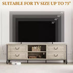 Meuble TV de 177 cm, meuble TV moderne du milieu du siècle avec tiroir, meuble de divertissement avec colonnes et poignées romaines en métal, meuble TV pour salon - Gris rustique