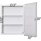 Armoire à pharmacie Basicwise à porte simple en plastique avec miroir, montage en surface ou encastré, armoire de toilette avec 2 étagères réglables en plastique, blanc