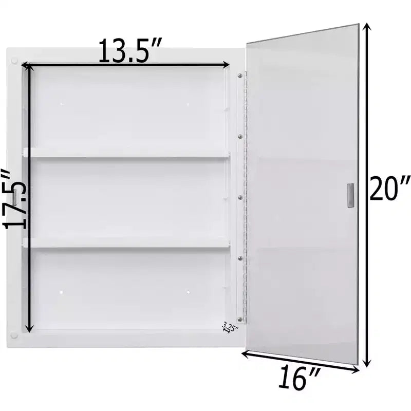 Armoire à pharmacie Basicwise à porte simple en plastique avec miroir, montage en surface ou encastré, armoire de toilette avec 2 étagères réglables en plastique, blanc