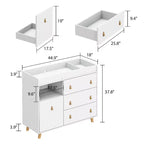 Table à langer Famapy avec poignées en cuir, grand plan de travail, trois tiroirs, grand espace de rangement, armoire de rangement