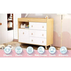 Table à langer Famapy avec poignées en cuir, grand plan de travail, trois tiroirs, grand espace de rangement, armoire de rangement