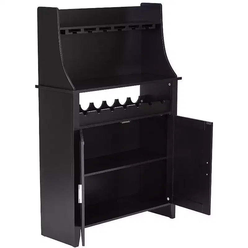 Kings Brand Furniture Shelton Buffet et Meuble de Rangement pour 9 Bouteilles de Vin, Noir