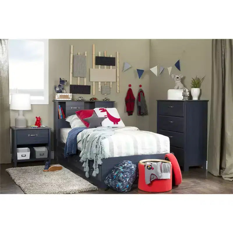 Tête de lit bibliothèque avec rangement et portes coulissantes HomeStock Kids Bedroom