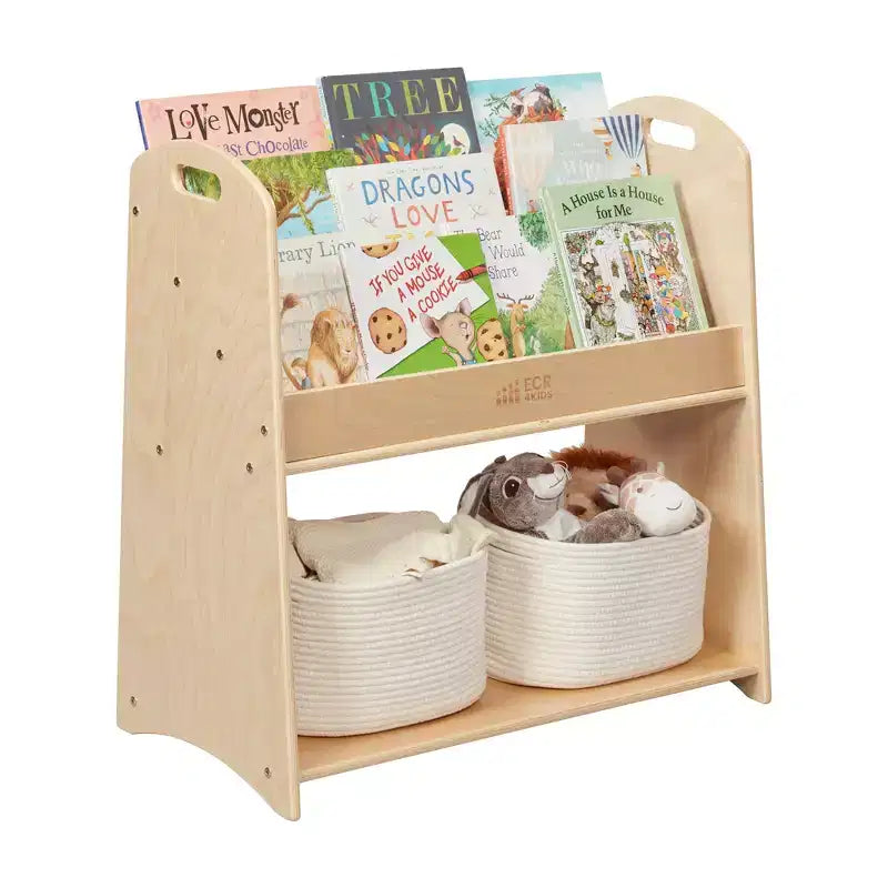Présentoir à livres ECR4Kids à 3 étagères avec poignées et rangement, 76 cm, bibliothèque pour enfants
