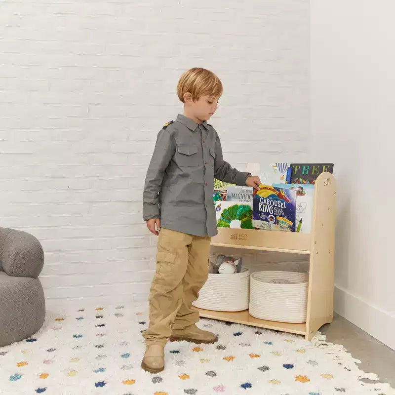 Présentoir à livres ECR4Kids à 3 étagères avec poignées et rangement, 76 cm, bibliothèque pour enfants