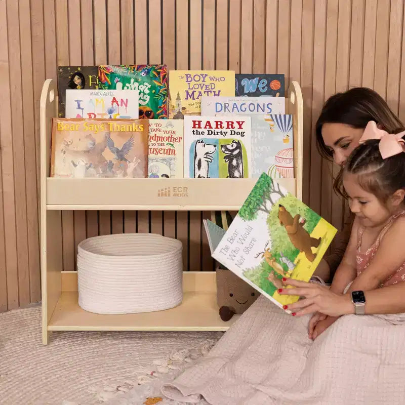 Présentoir à livres ECR4Kids à 3 étagères avec poignées et rangement, 76 cm, bibliothèque pour enfants