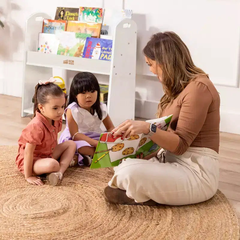 Présentoir à livres ECR4Kids à 3 étagères avec poignées et rangement, 76 cm, bibliothèque pour enfants