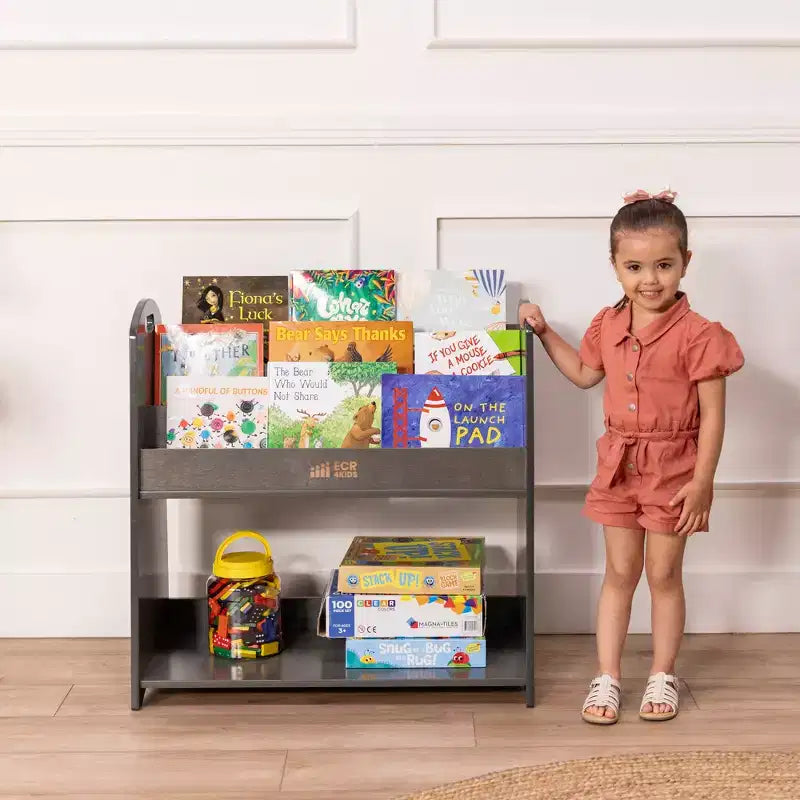 Présentoir à livres ECR4Kids à 3 étagères avec poignées et rangement, 76 cm, bibliothèque pour enfants